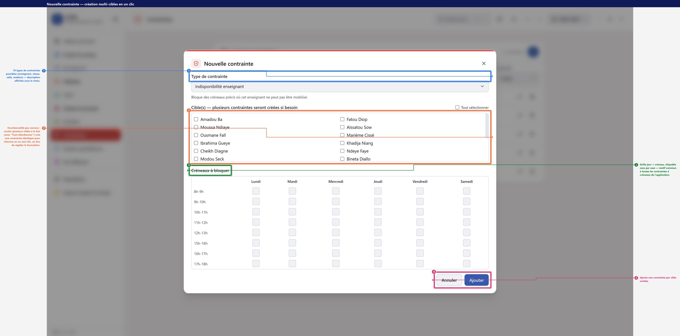 Nouvelle contrainte, création multi-cibles
